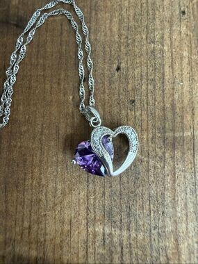 Jeulia 925 Silver Double Heart Pendant Necklace Amethyst CZ Stone Pendant